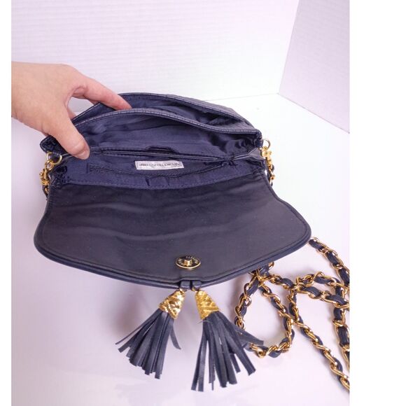 Vintage Worthington Leather Convertible Crossbody Bag Indigo Blue and Gold Chain - Picture 2 of 10